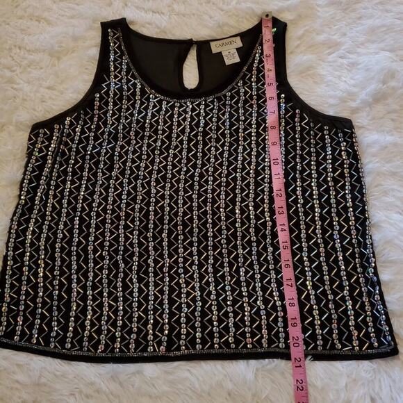 2/$30 CARMEN Carmen Marc Valvo Black Sequined Holiday Party Tank Size M - Picture 7 of 9